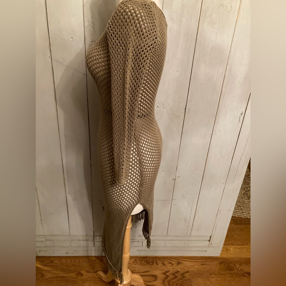 Anthropologie Carmel Crochet Dress Swim Cover Up Long Sleeve Side Slit Dress XS - Picture 6 of 11